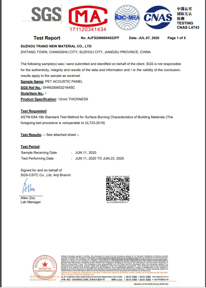 China SUZHOU TRANO NEW MATERIAL TECHNOLOGY CO.,LTD Certificaten